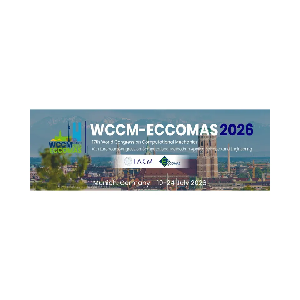 The WCCM-ECCOMAS 2026 banner, over a view of Munich